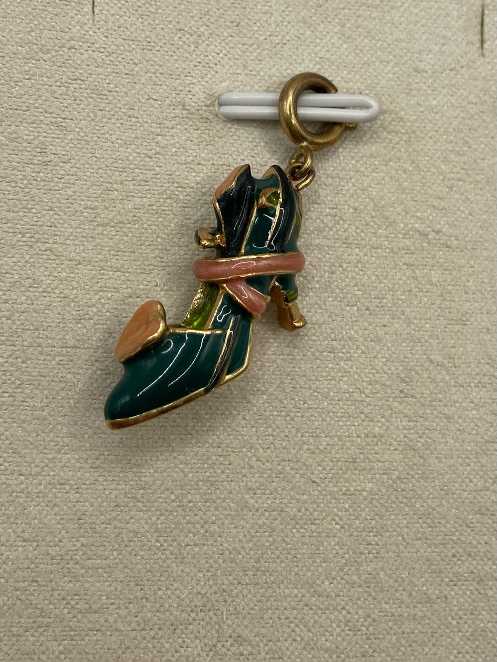 Kenneth Jay Lane KJL Calla Lily Green Pink Enamel Gold Tone High Heel Shoe Charm